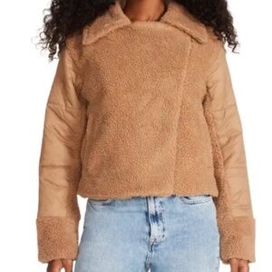 Steve Madden Faux Shearling Mix Notch Puffer Jacket New With Tags